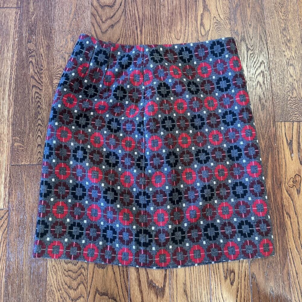 Talbots Women's 6 Pencil Skirt Red Gray Geometric Career Business Wool Blend